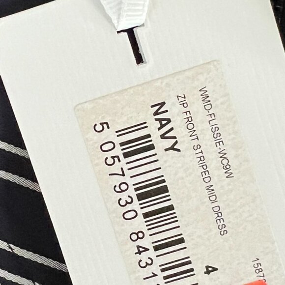 TED BAKER NAVY ZIP FRONT STRIPED MIDI DRESS SIZE 4 US 12 - Picture 6 of 8